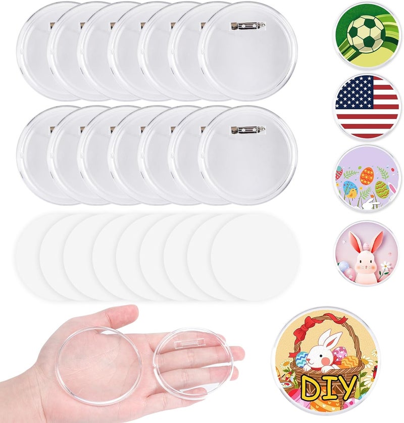 Happizza 25pcs Acrylic Clear Button Pins,2.76 Inch Custom Pin Badges, DIY Blank Buttons Pins,Round Photo Buttons Personalized Button Making kit for Craft - Image 1